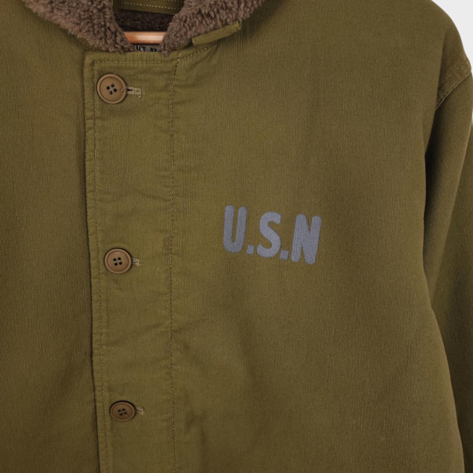 OKONKWO MFG Men's Khaki Green U.S.N. Fleece Lined N1 Deck Jacket