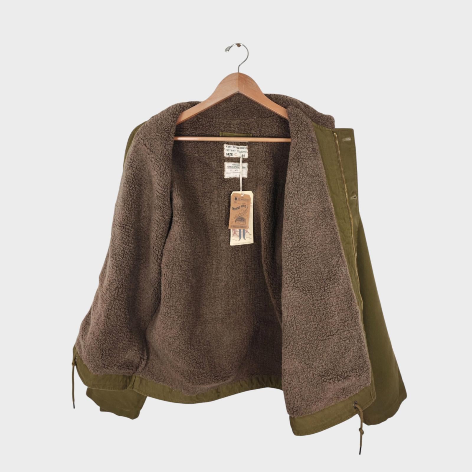 OKONKWO MFG Men's Khaki Green U.S.N. Fleece Lined N1 Deck Jacket