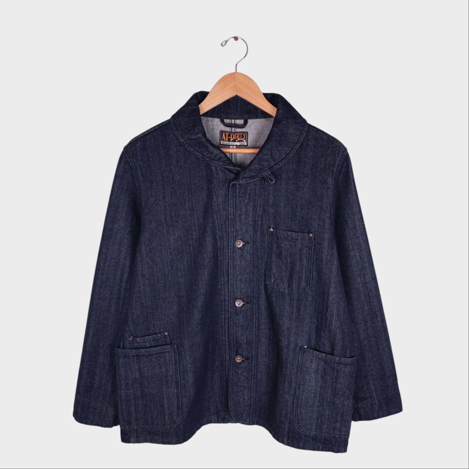 AT-DIRTY Men's Made in Japan Denim Shawl Collar Workers Chore Jacket