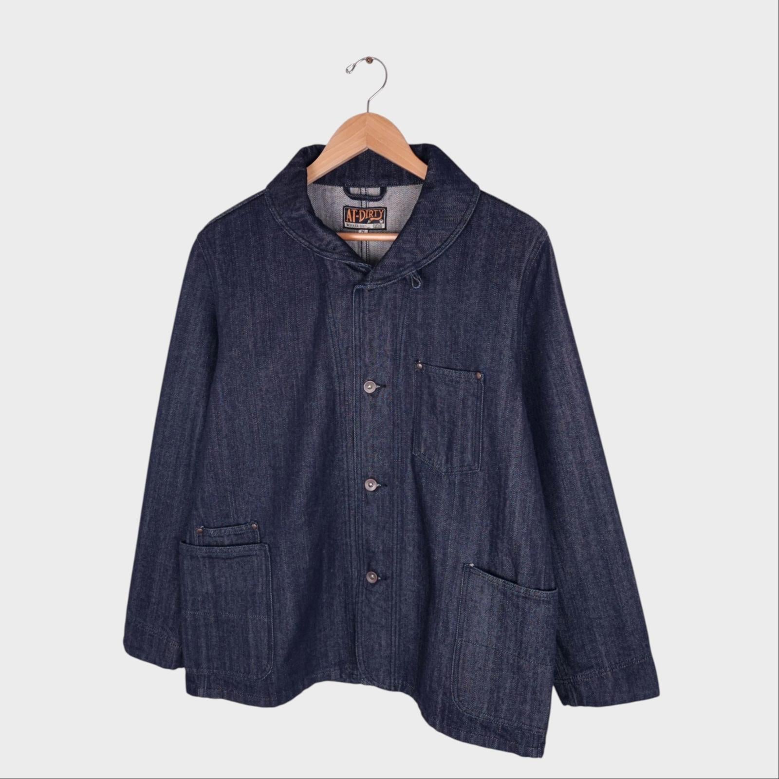 AT-DIRTY Men's Made in Japan Denim Shawl Collar Workers Chore Jacket