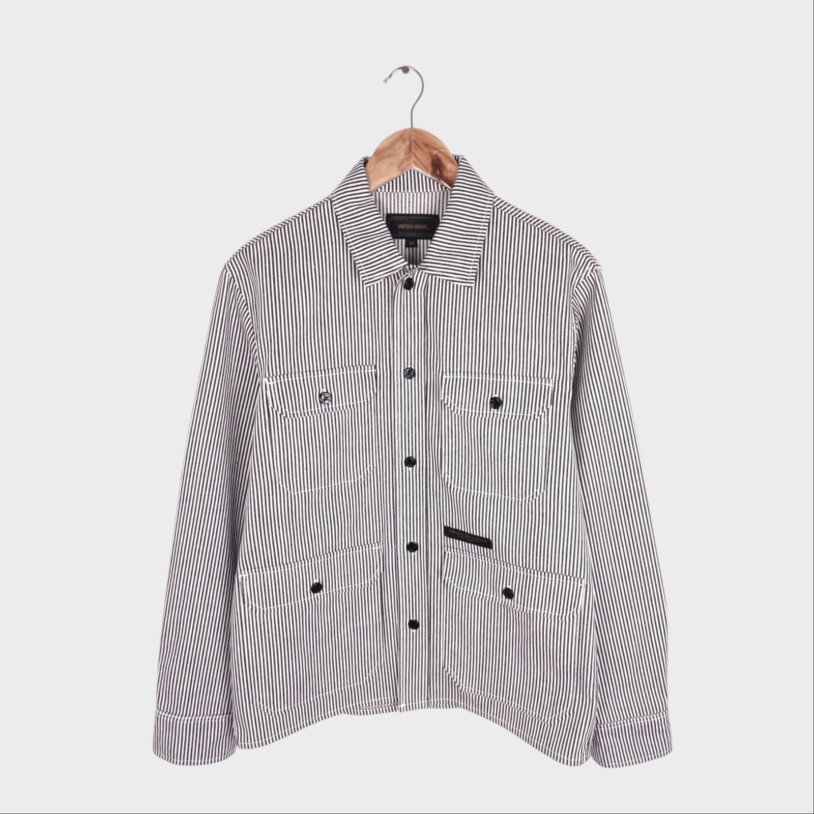 UNIFORM BRIDGE Men's Hickory Stripe Chore Overshirt Jacket