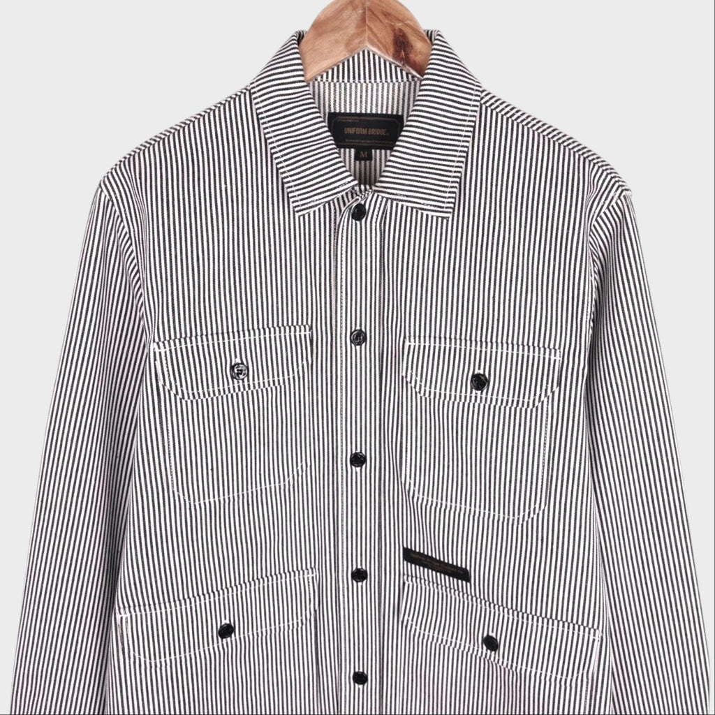 UNIFORM BRIDGE Men's Hickory Stripe Chore Overshirt Jacket