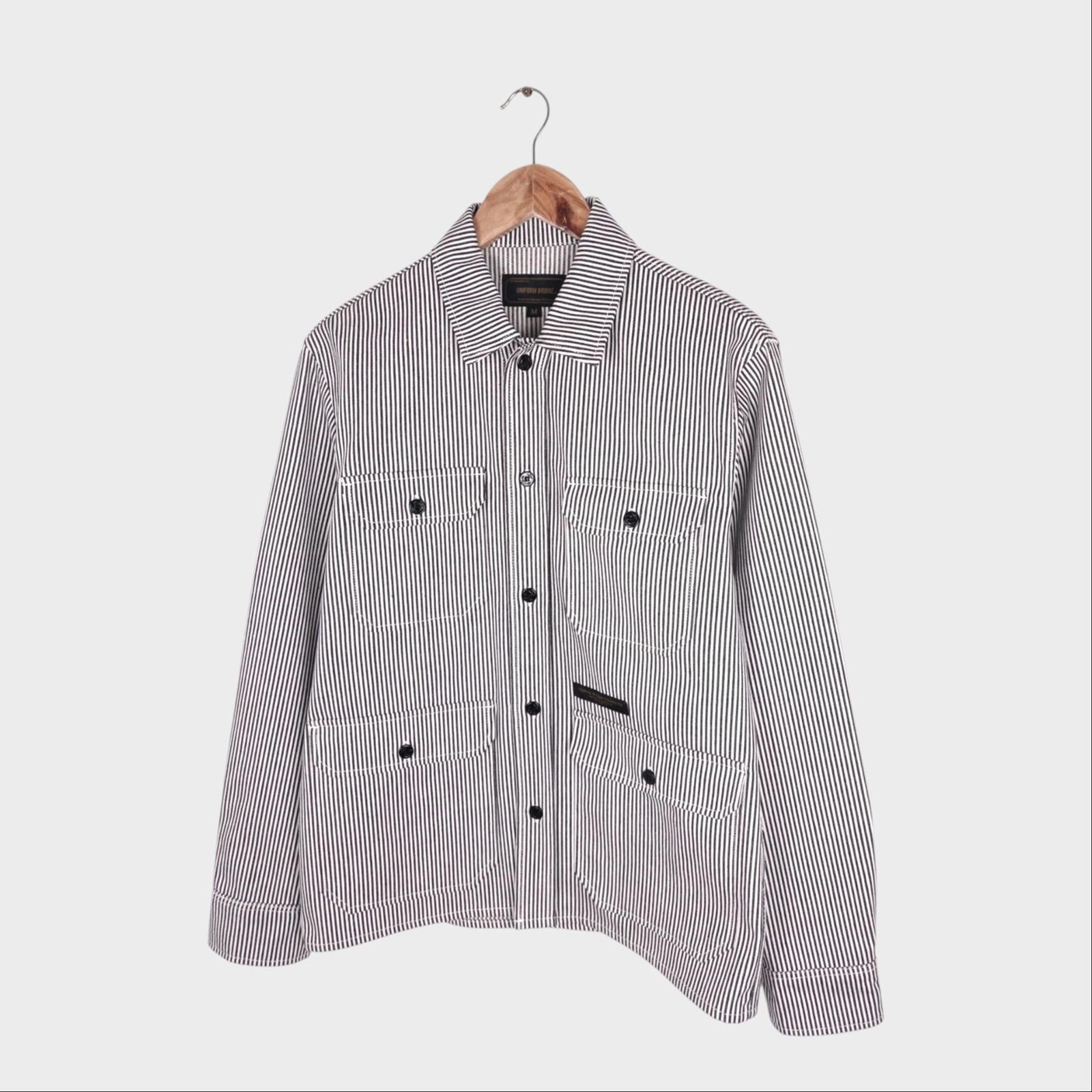 UNIFORM BRIDGE Men's Hickory Stripe Chore Overshirt Jacket