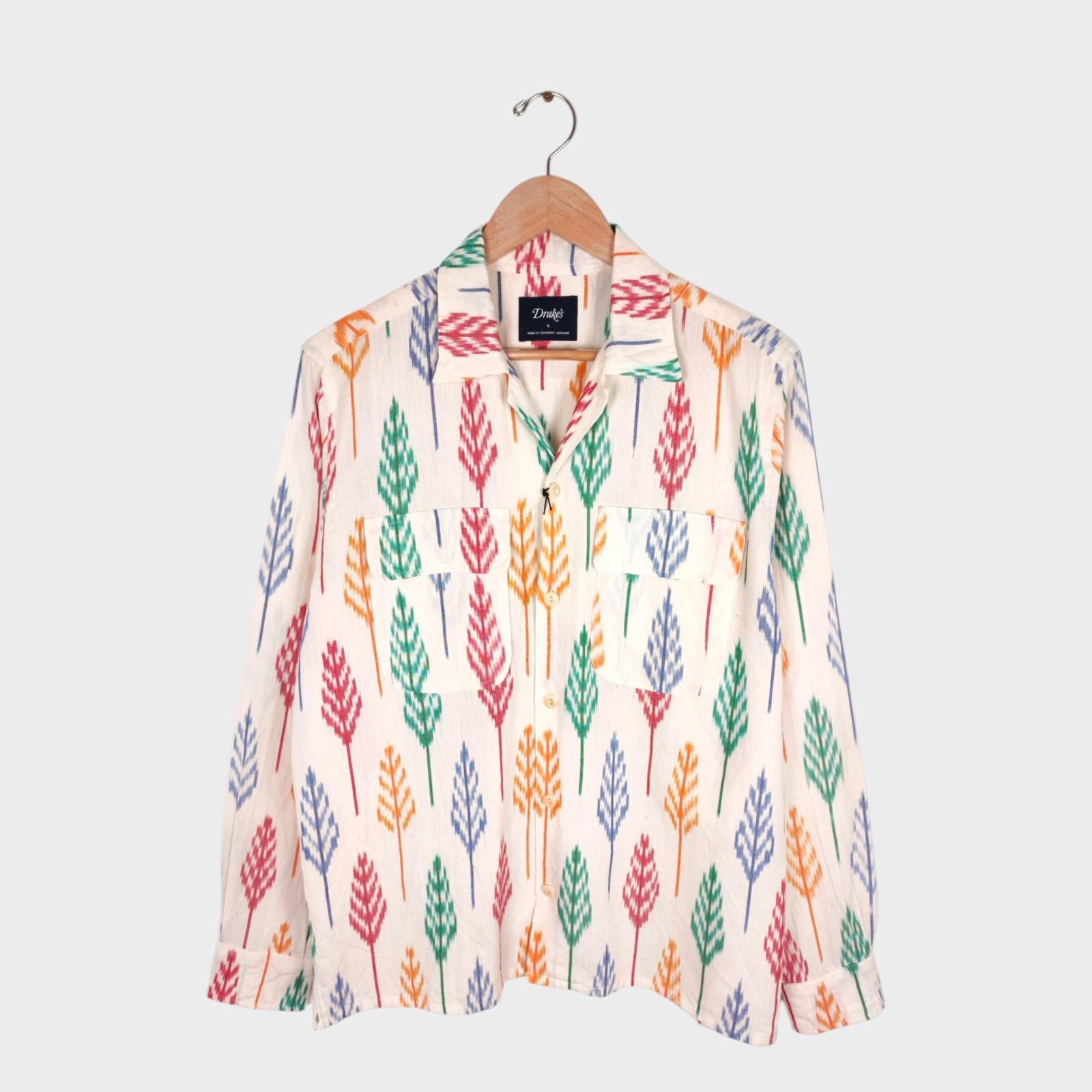 DRAKE'S Men's Made in England Camp Collar Ikat Shirt