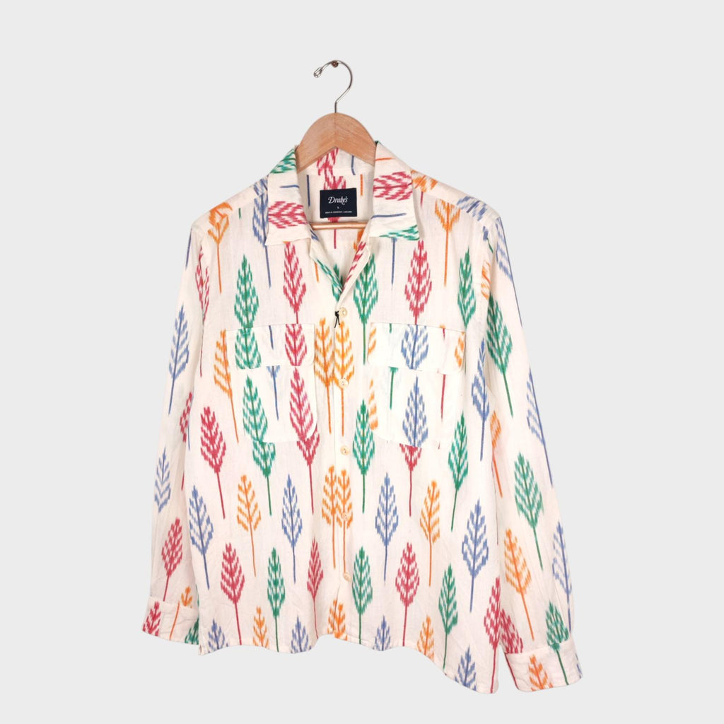 DRAKE'S Men's Made in England Camp Collar Ikat Shirt