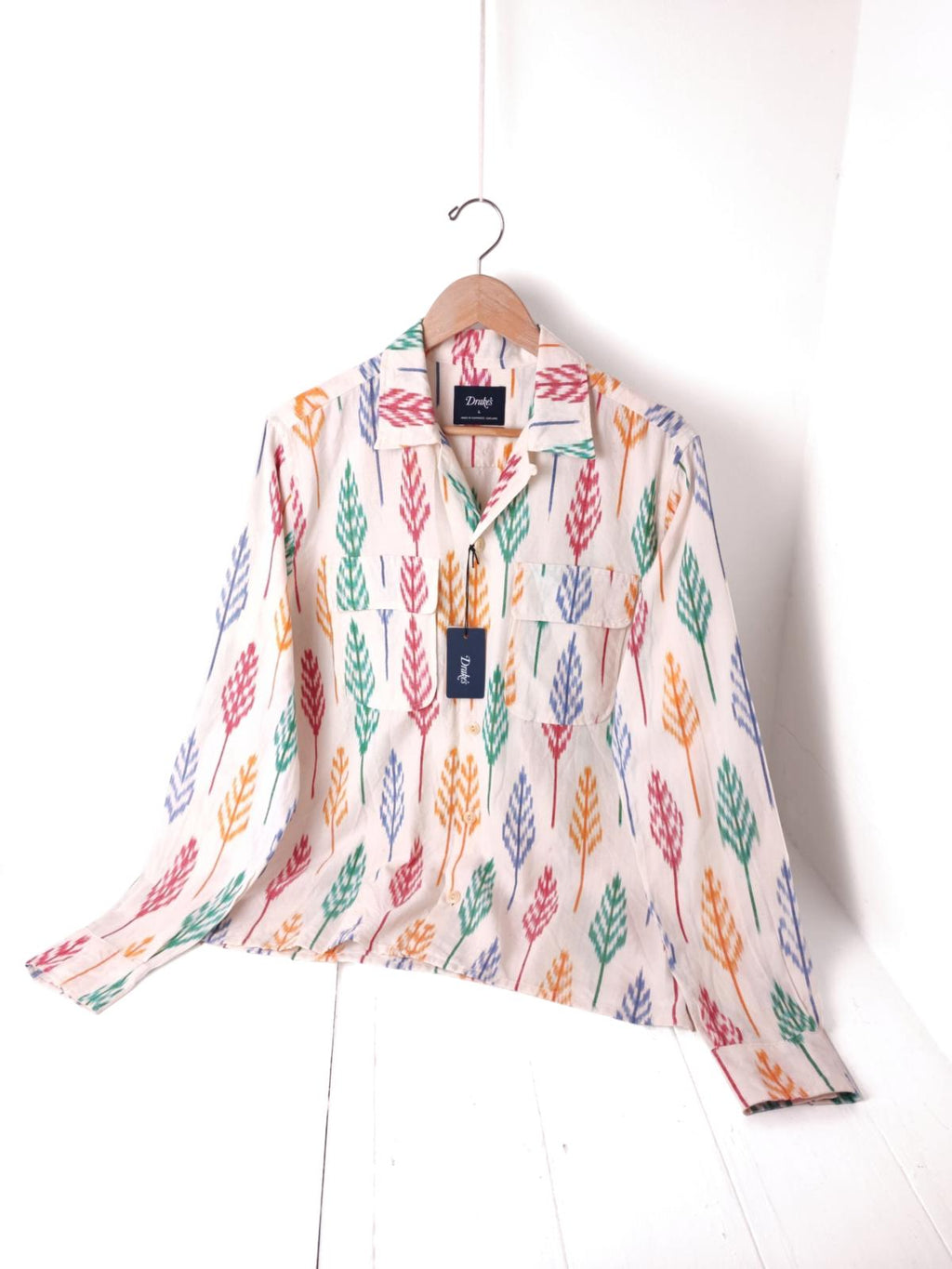 DRAKE'S Men's Made in England Camp Collar Ikat Shirt