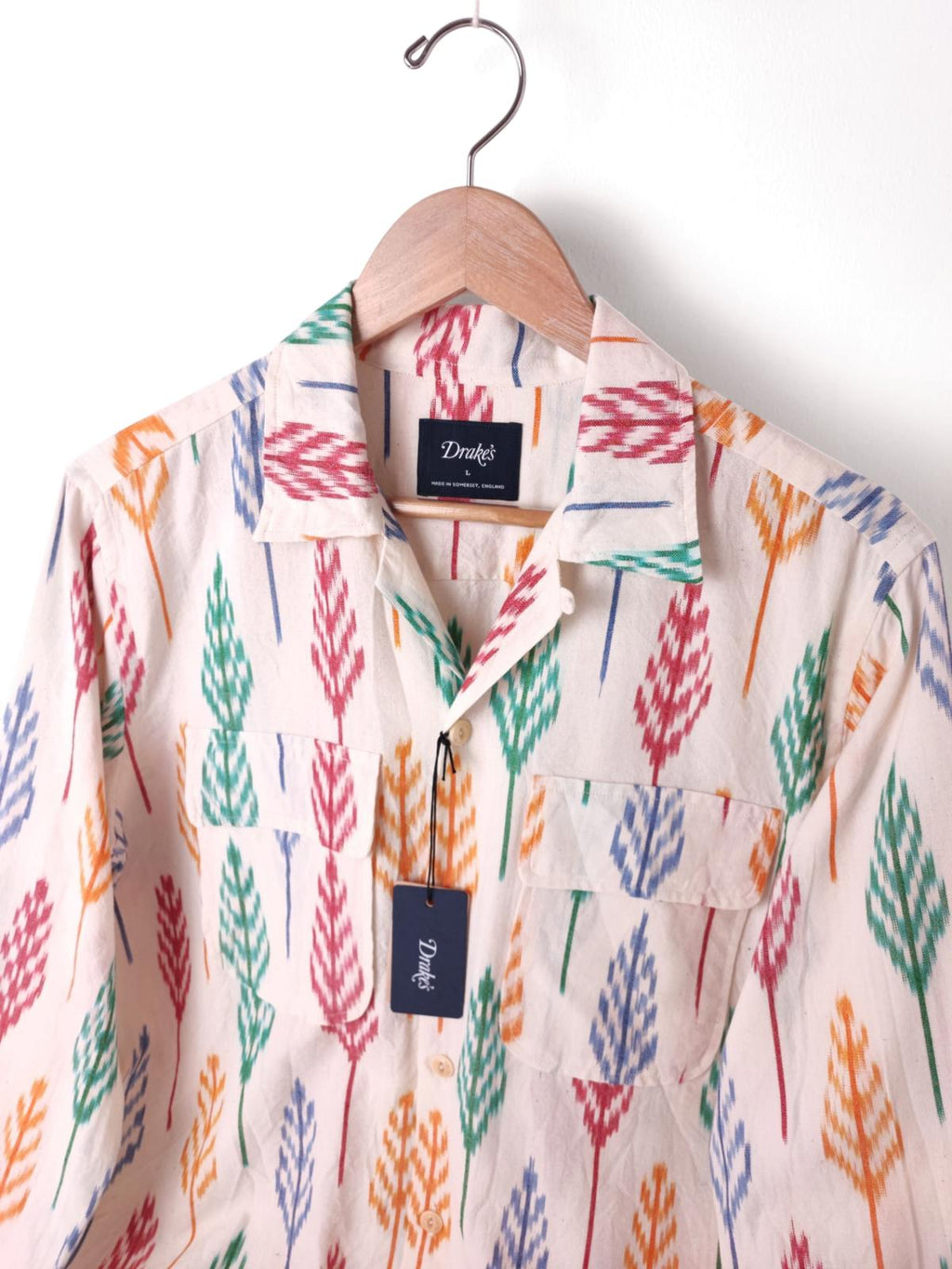 DRAKE'S Men's Made in England Camp Collar Ikat Shirt