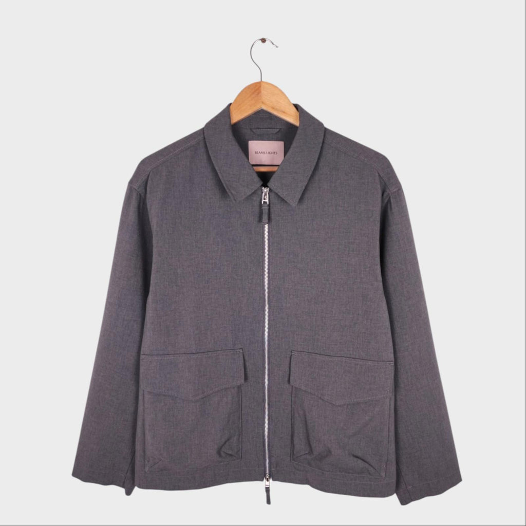 BEAMS LIGHTS Men's Grey Cropped Lightweight Zip Blouson Jacket
