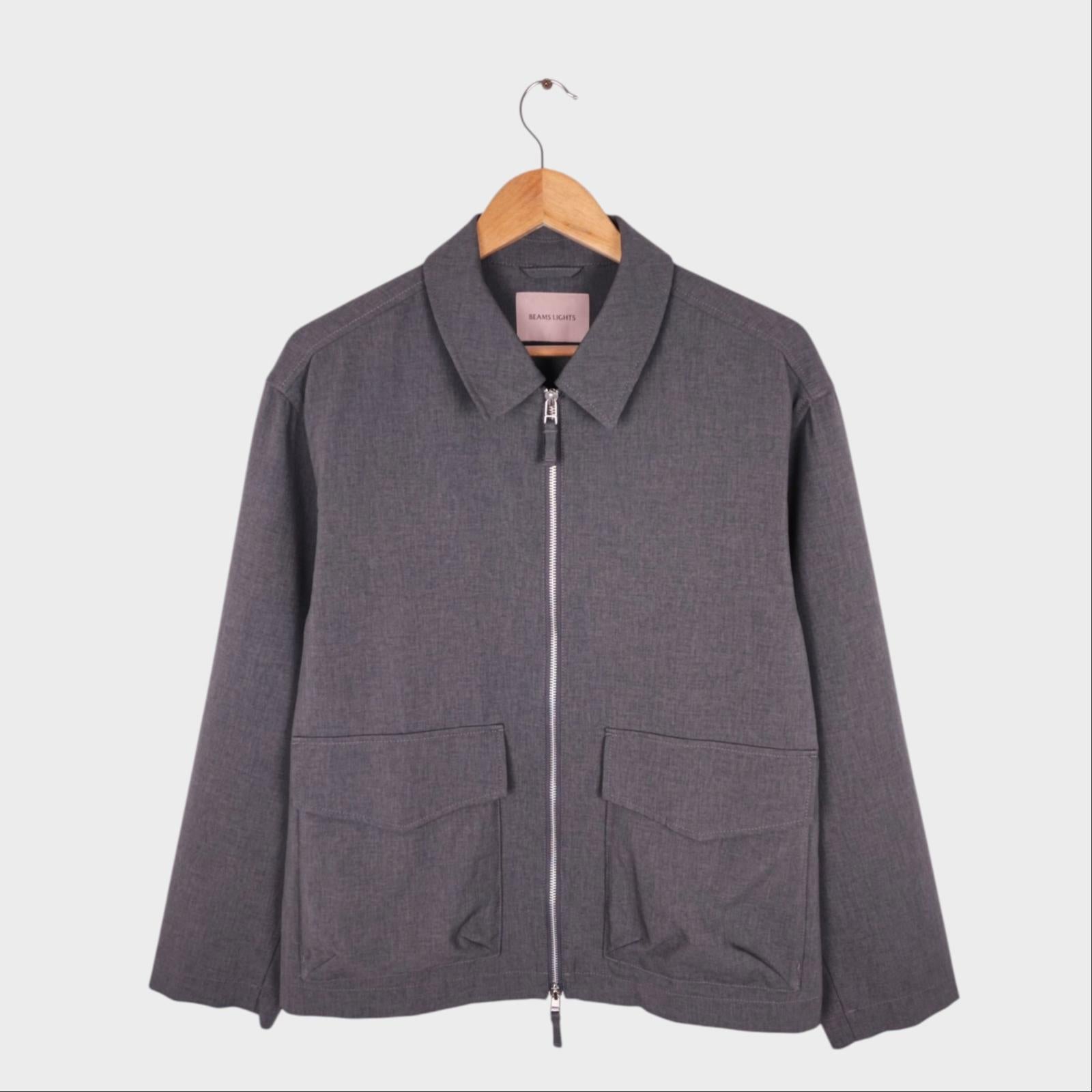 BEAMS LIGHTS Men's Grey Cropped Lightweight Zip Blouson Jacket