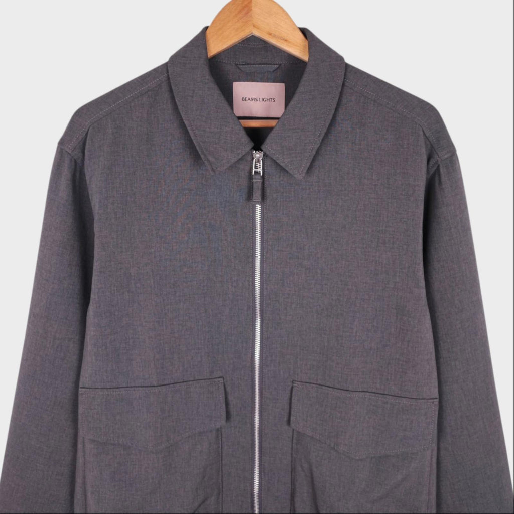BEAMS LIGHTS Men's Grey Cropped Lightweight Zip Blouson Jacket