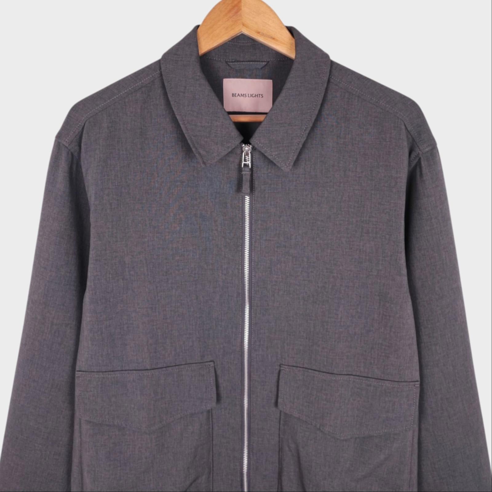 BEAMS LIGHTS Men's Grey Cropped Lightweight Zip Blouson Jacket