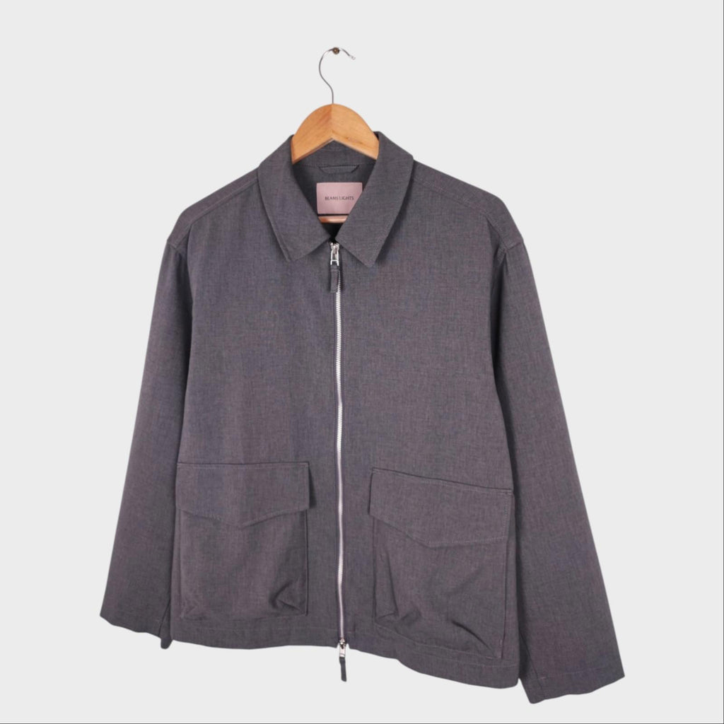 BEAMS LIGHTS Men's Grey Cropped Lightweight Zip Blouson Jacket