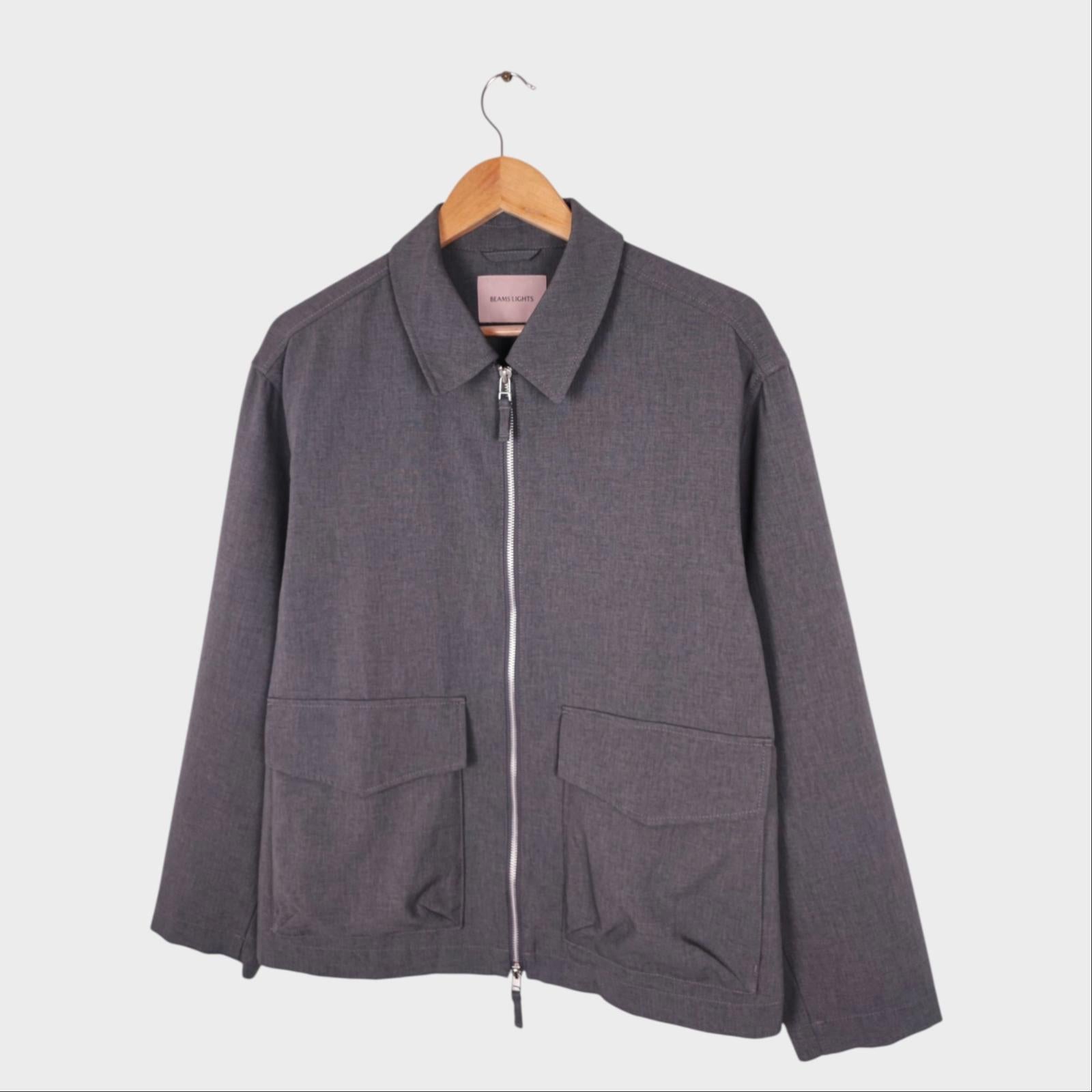 BEAMS LIGHTS Men's Grey Cropped Lightweight Zip Blouson Jacket