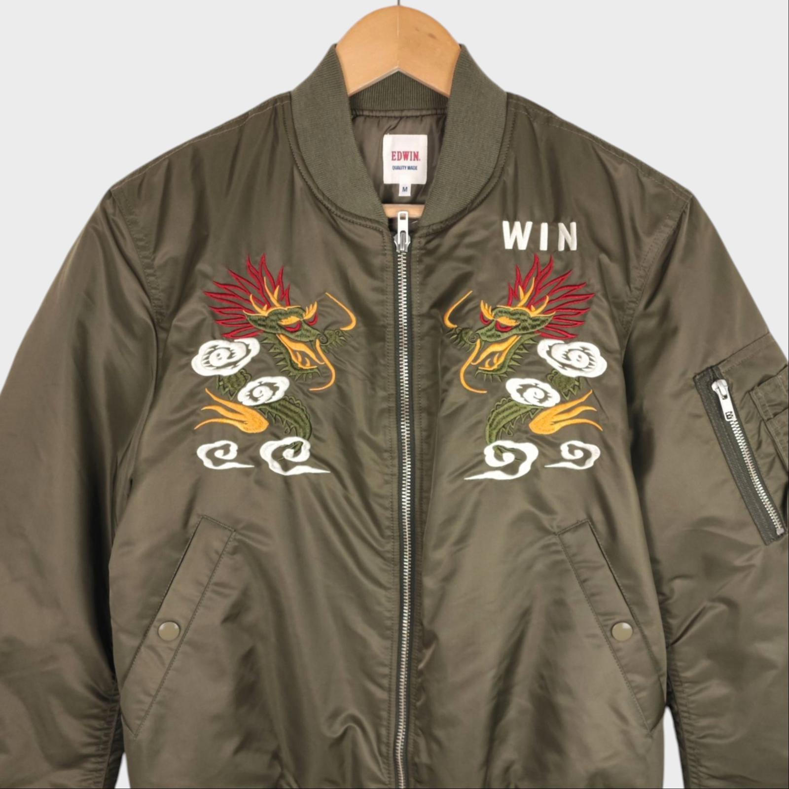 EDWIN Japan Men's Khaki Green Embroidered Military Sukajan MA-1 Bomber Jacket