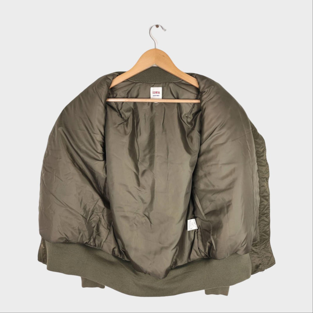EDWIN Japan Men's Khaki Green Embroidered Military Sukajan MA-1 Bomber Jacket