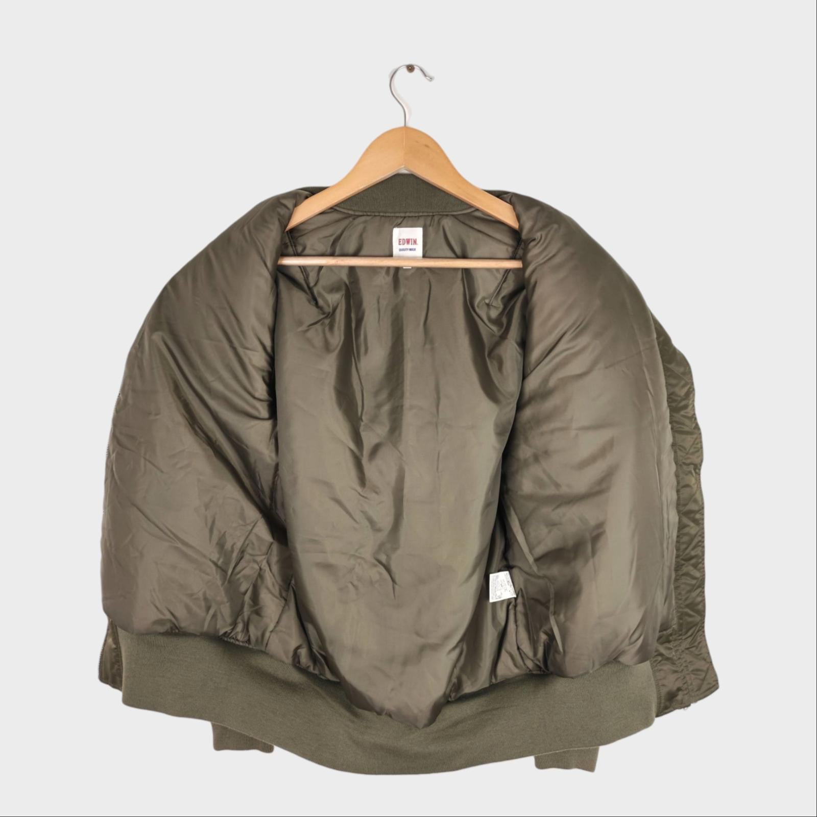 EDWIN Japan Men's Khaki Green Embroidered Military Sukajan MA-1 Bomber Jacket