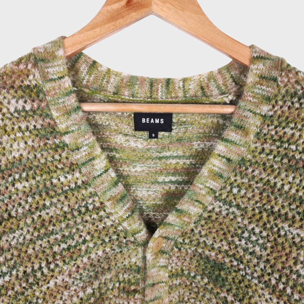 BEAMS Men's Mesh Knit Green Cardigan