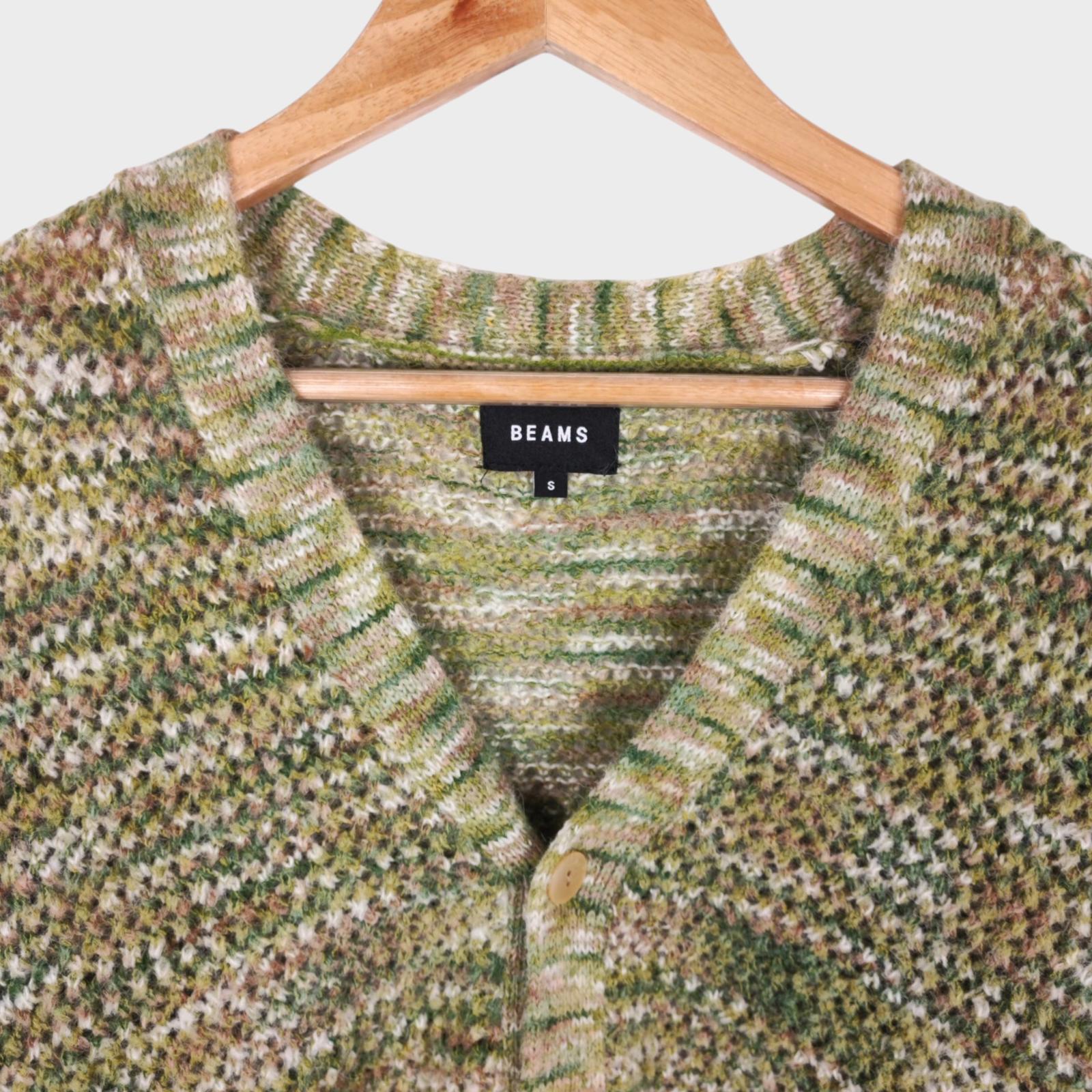 BEAMS Men's Mesh Knit Green Cardigan