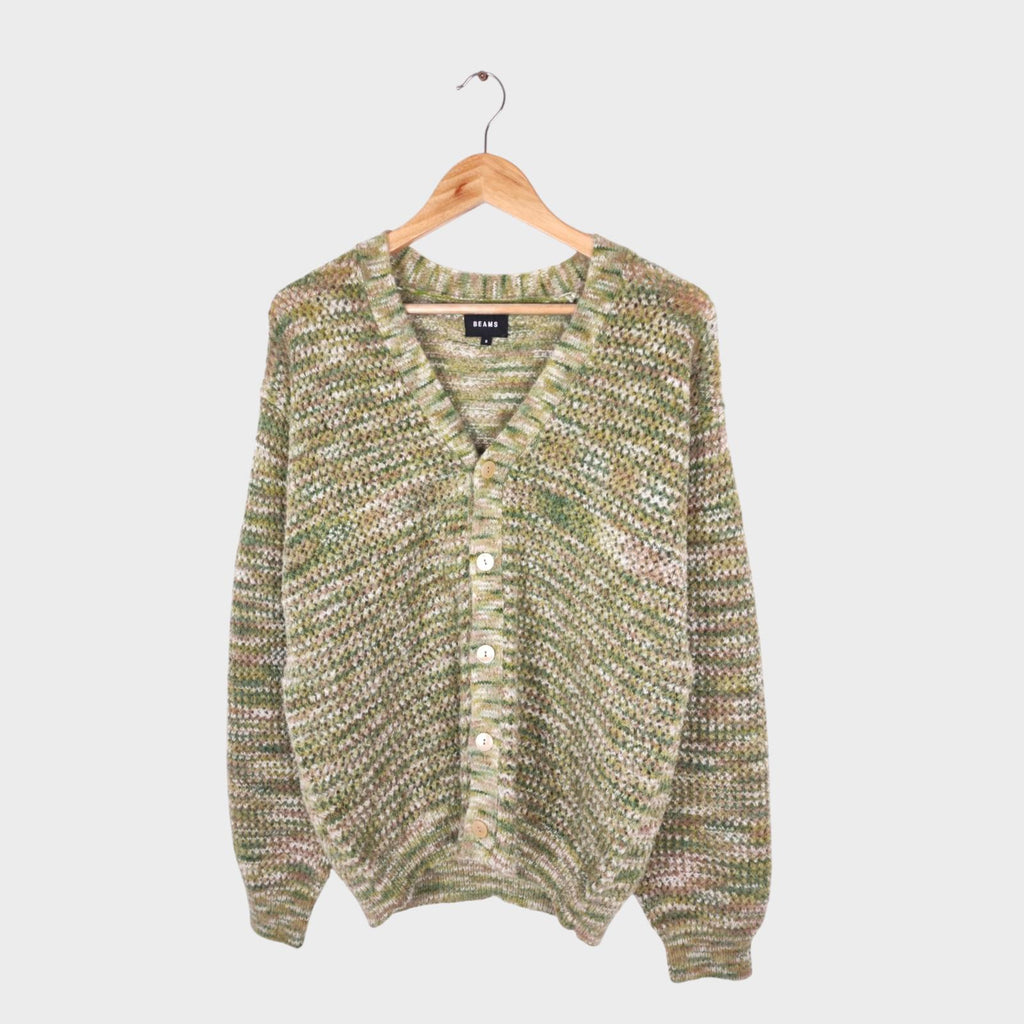 BEAMS Men's Mesh Knit Green Cardigan