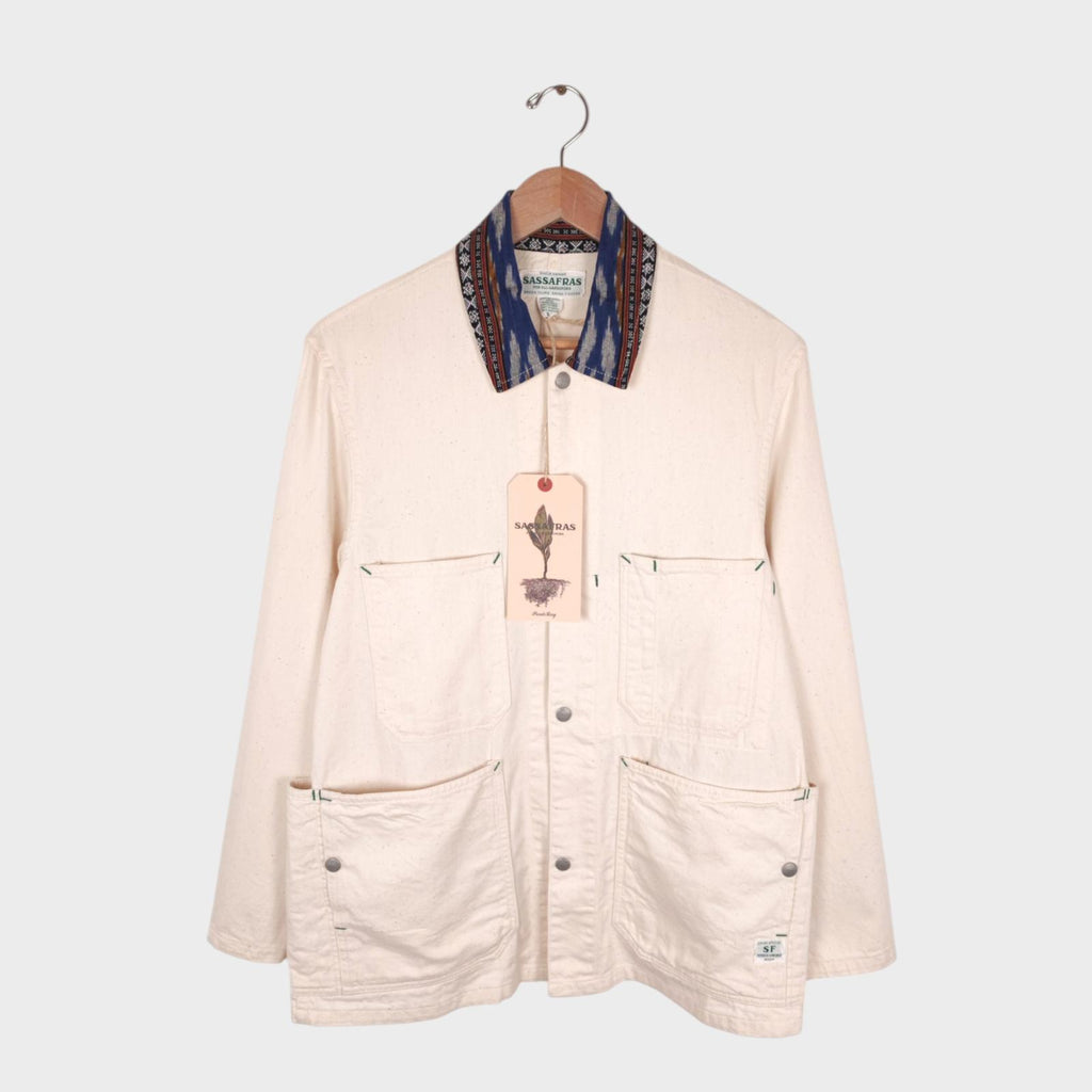 SASSAFRAS Men's Made in Japan Ecru 8oz Cotton Drill Green Thumb Chore Jacket