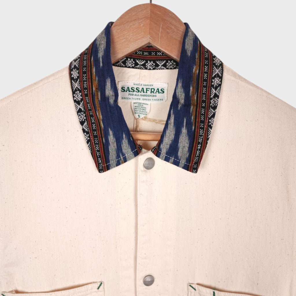 SASSAFRAS Men's Made in Japan Ecru 8oz Cotton Drill Green Thumb Chore Jacket