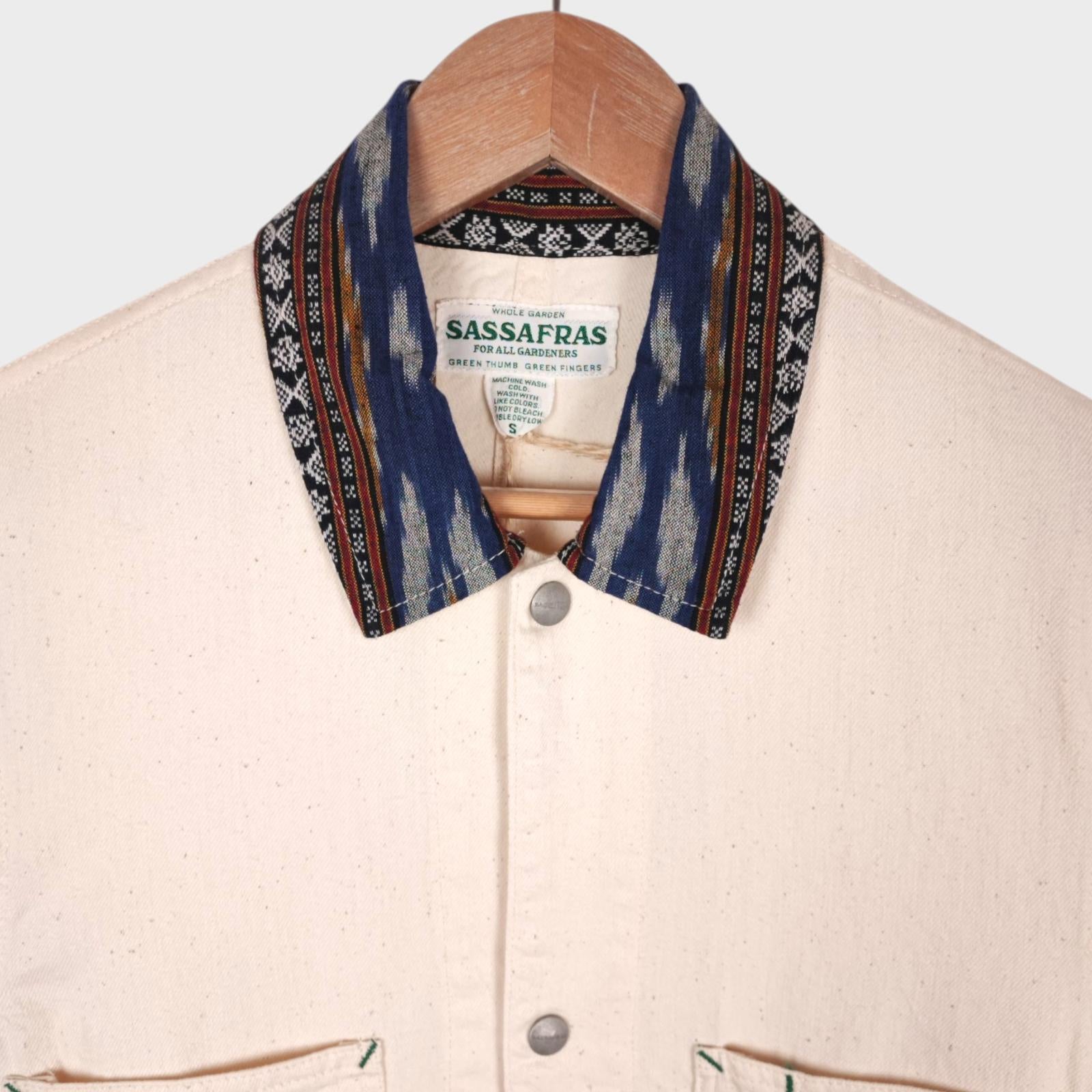 SASSAFRAS Men's Made in Japan Ecru 8oz Cotton Drill Green Thumb Chore Jacket