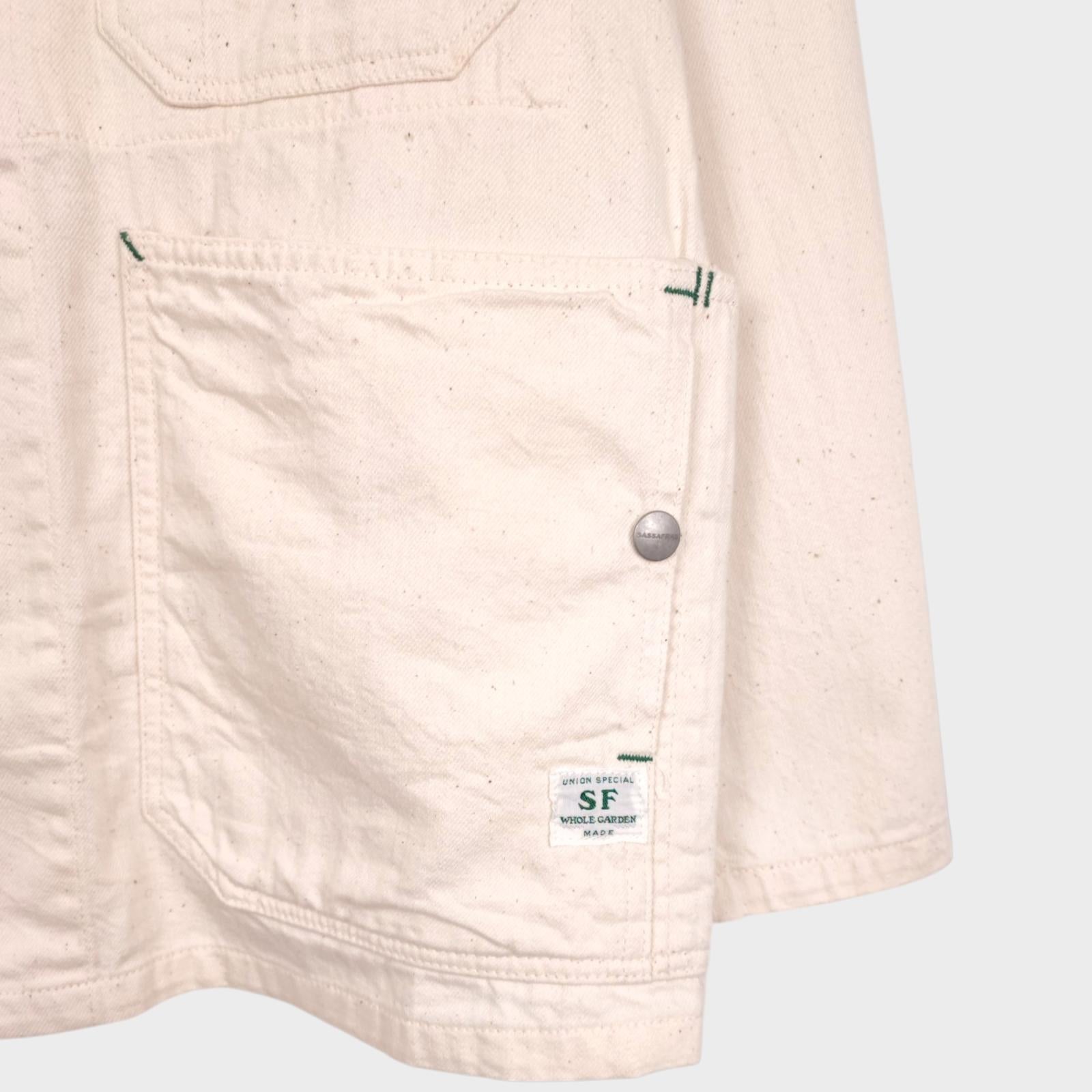 SASSAFRAS Men's Made in Japan Ecru 8oz Cotton Drill Green Thumb Chore Jacket