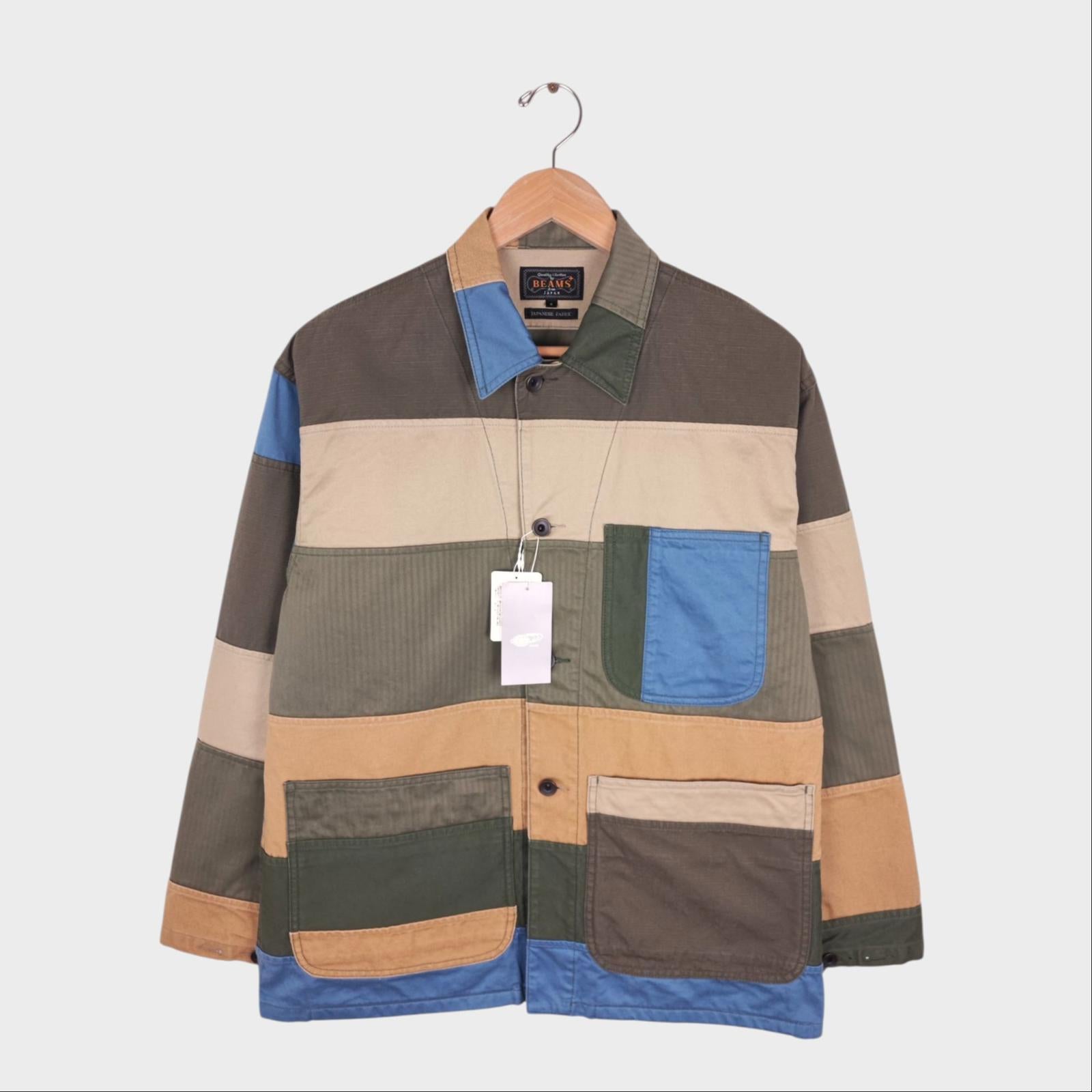 BEAMS PLUS Men's Relaxed Fit Multicoloured Patchwork Chore Jacket