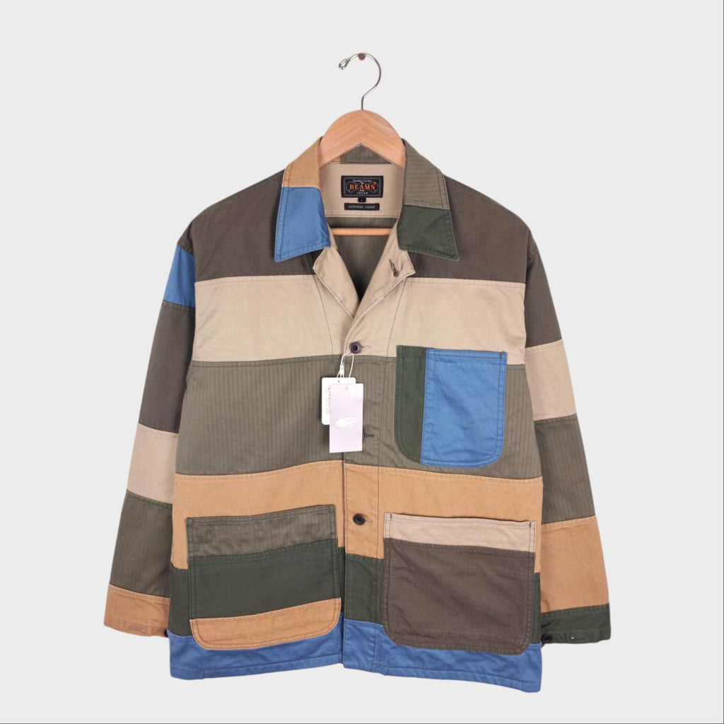 BEAMS PLUS Men's Relaxed Fit Multicoloured Patchwork Chore Jacket