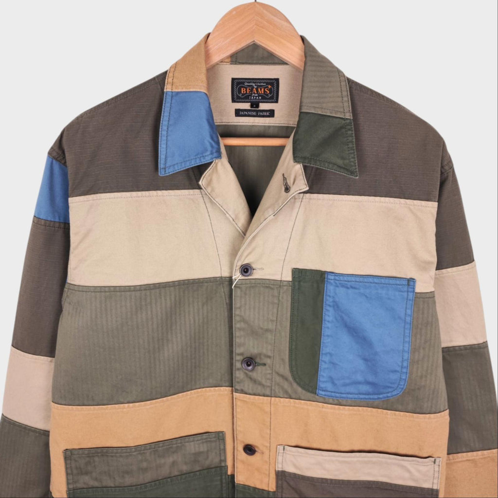 BEAMS PLUS Men's Relaxed Fit Multicoloured Patchwork Chore Jacket