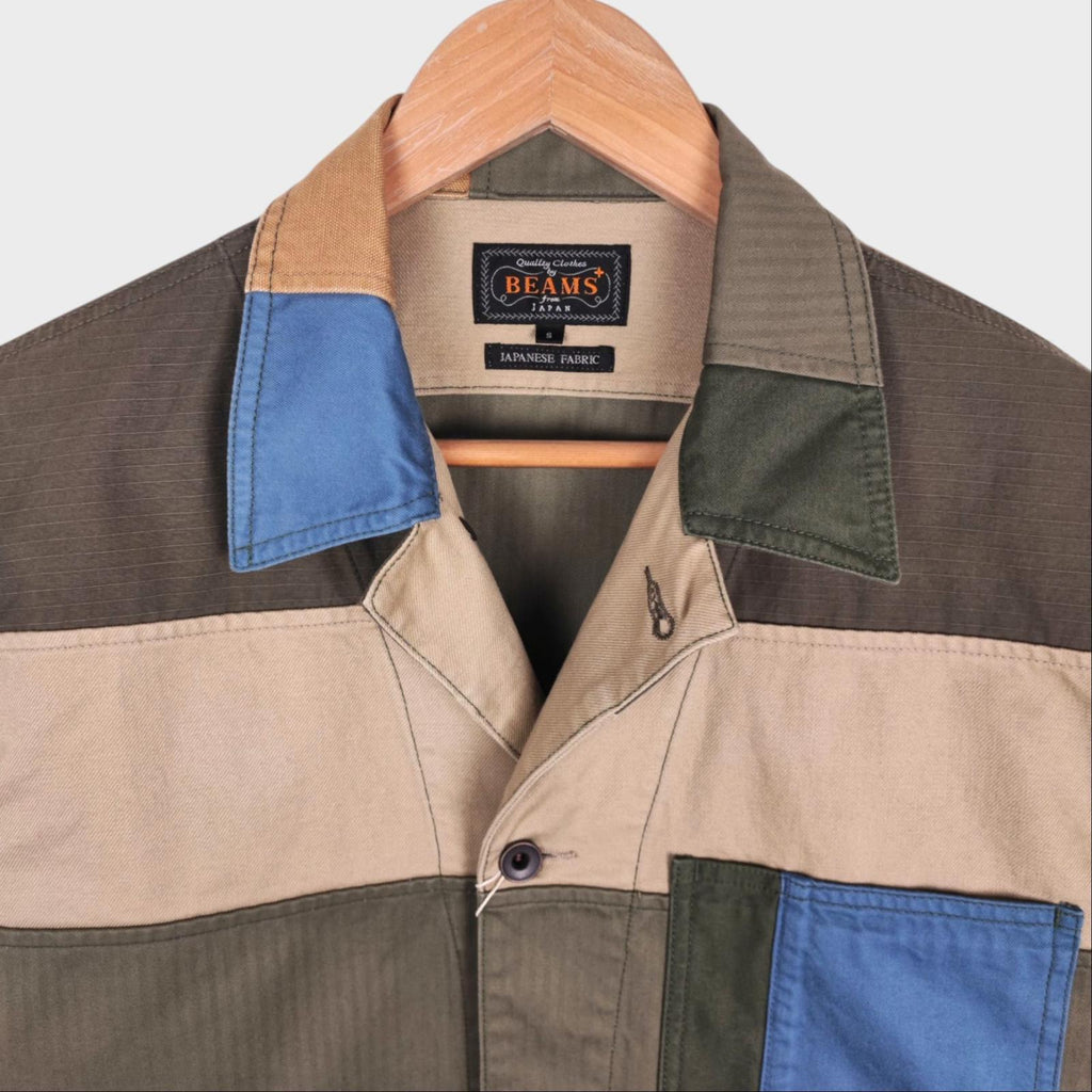 BEAMS PLUS Men's Relaxed Fit Multicoloured Patchwork Chore Jacket