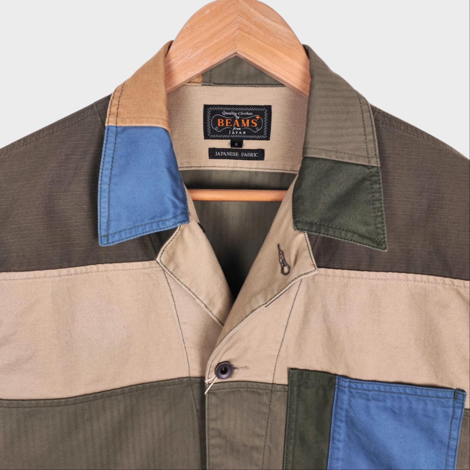 BEAMS PLUS Men's Relaxed Fit Multicoloured Patchwork Chore Jacket