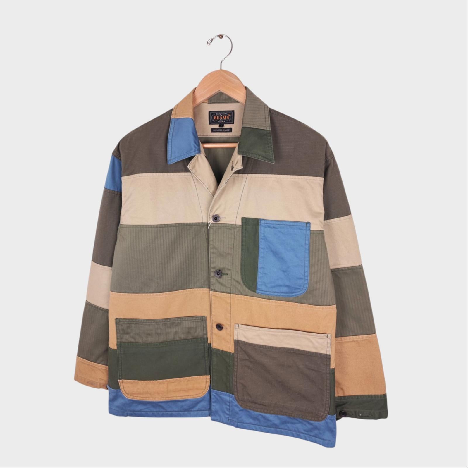 BEAMS PLUS Men's Relaxed Fit Multicoloured Patchwork Chore Jacket