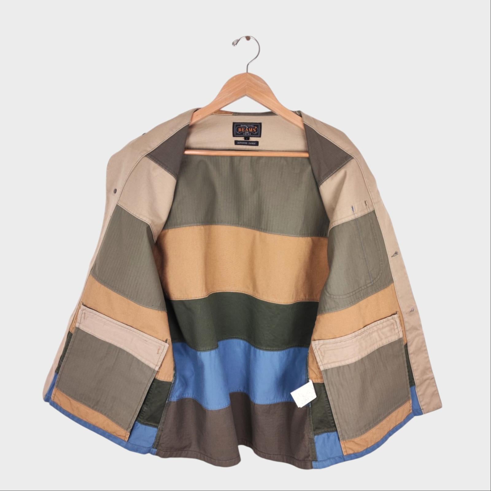 BEAMS PLUS Men's Relaxed Fit Multicoloured Patchwork Chore Jacket