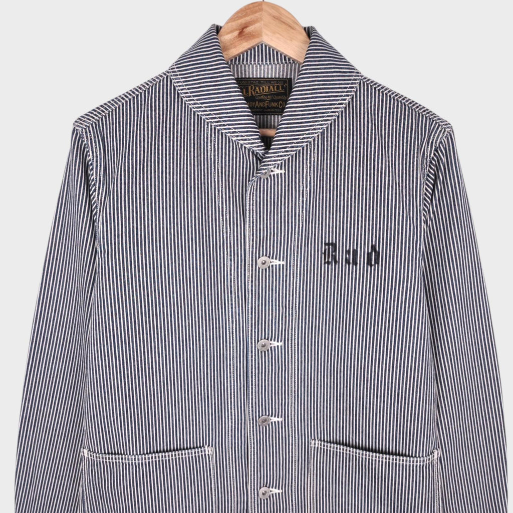 RADIALL Men's Made in Japan Hickory Stripe Shawl Collar Chore Jacket