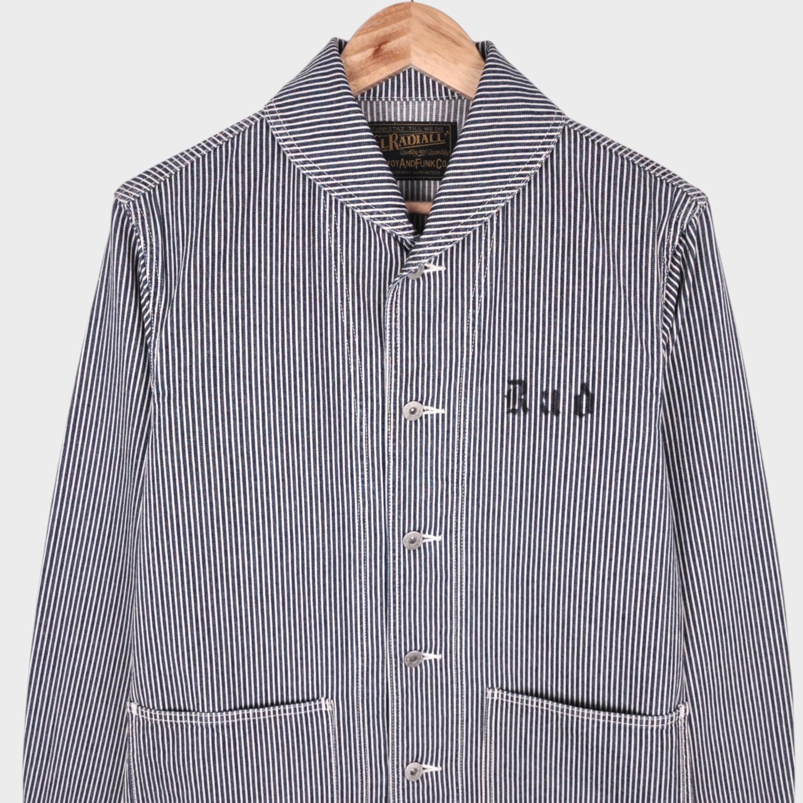 RADIALL Men's Made in Japan Hickory Stripe Shawl Collar Chore Jacket
