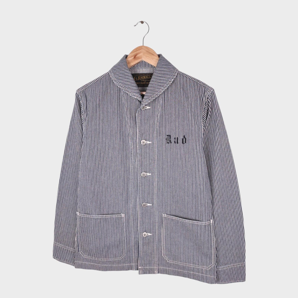 RADIALL Men's Made in Japan Hickory Stripe Shawl Collar Chore Jacket