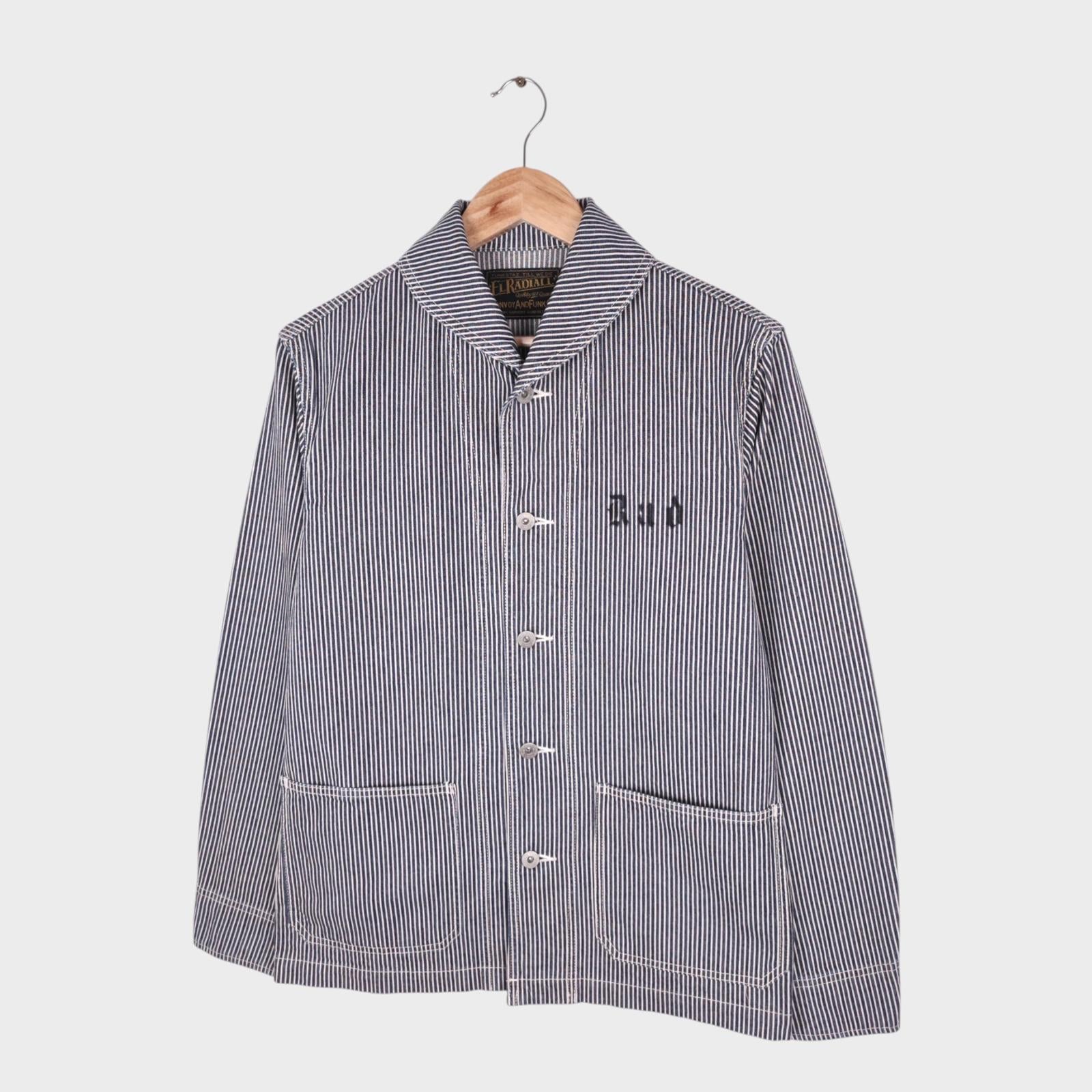 RADIALL Men's Made in Japan Hickory Stripe Shawl Collar Chore Jacket