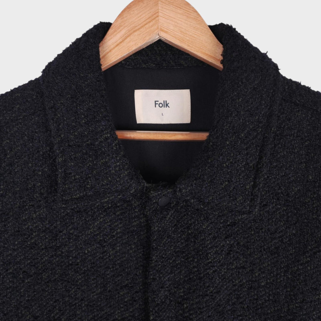 FOLK Men's Black/Green Knitted Relaxed Fit Jacket