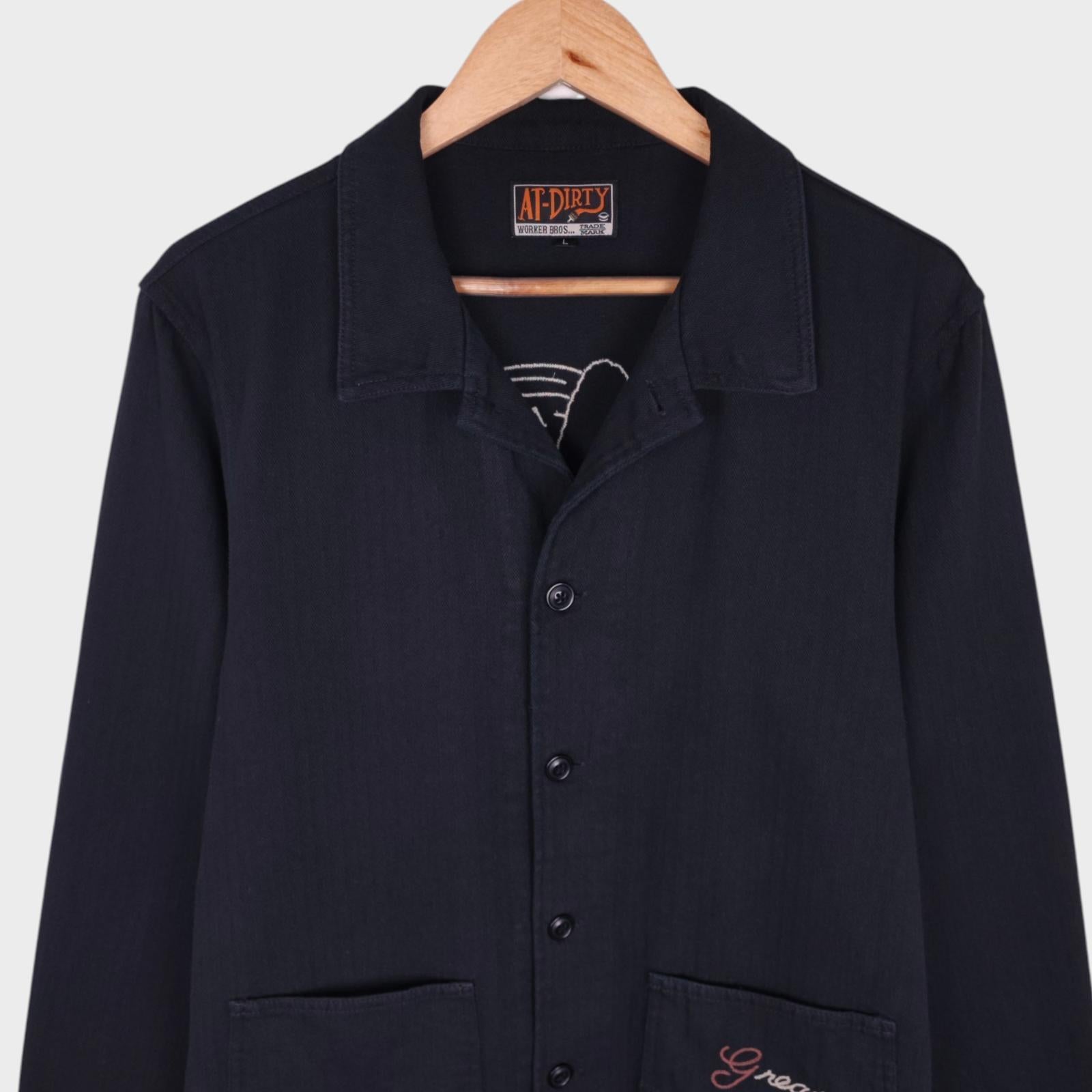 AT-DIRTY Men's Black 'Pow Wow' Chainstitch Embroidered Native American Chore Jacket