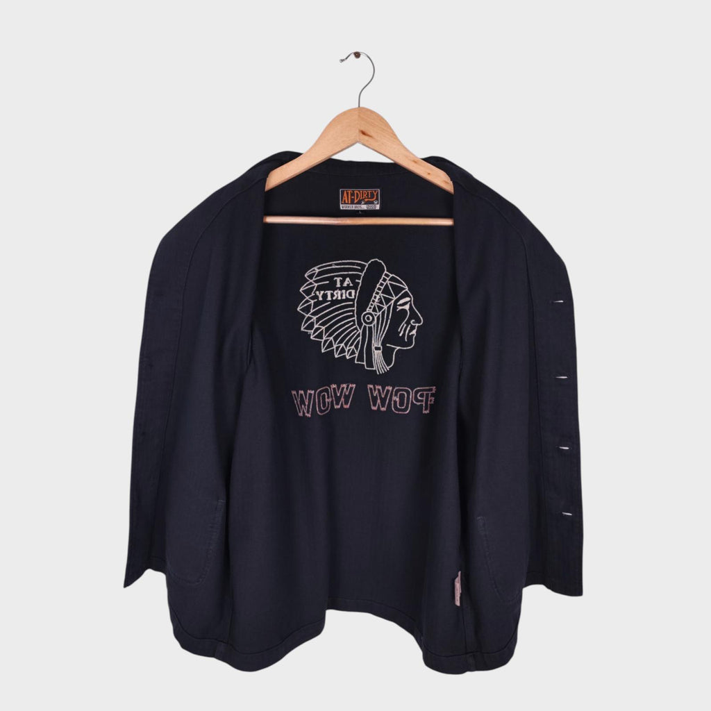 AT-DIRTY Men's Black 'Pow Wow' Chainstitch Embroidered Native American Chore Jacket