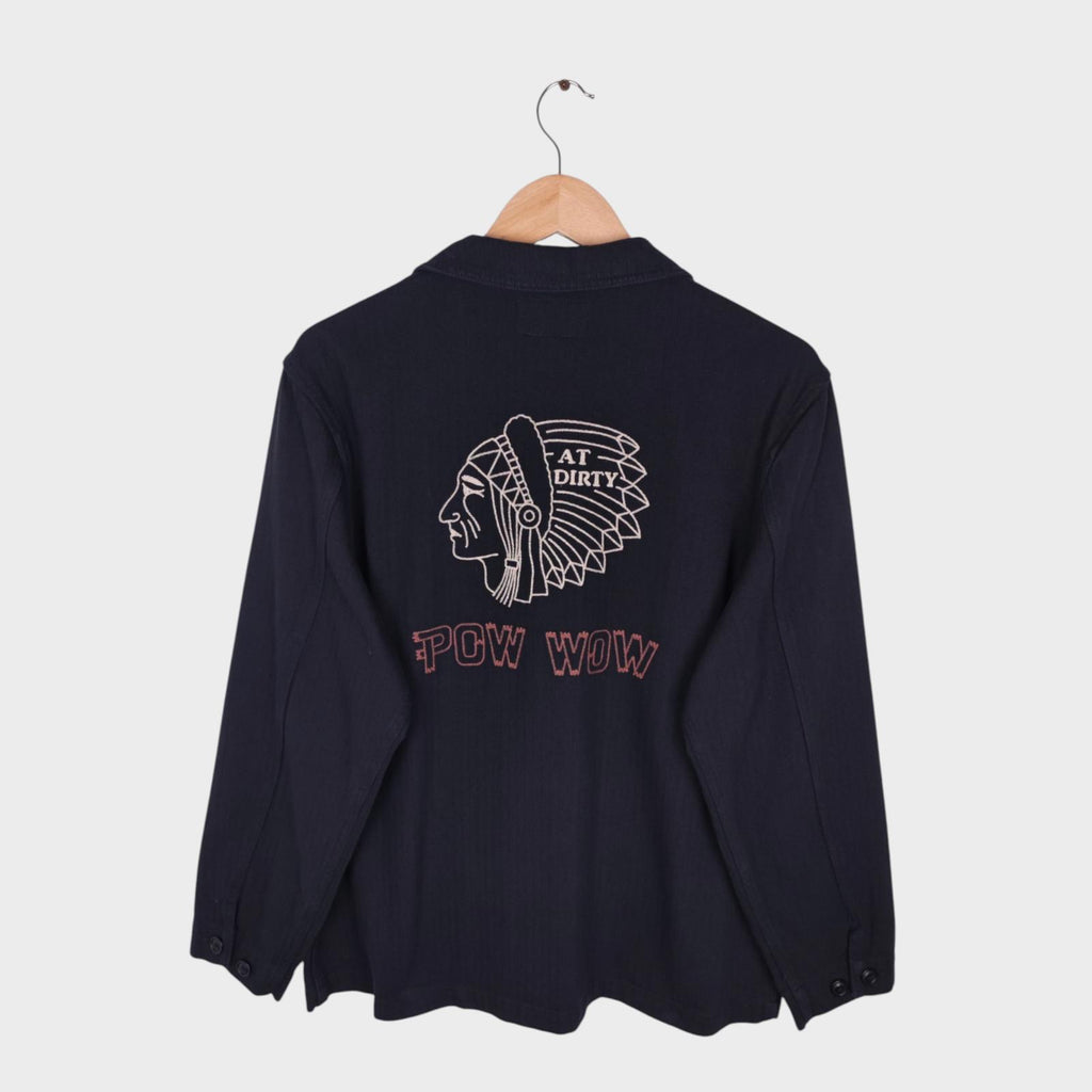 AT-DIRTY Men's Black 'Pow Wow' Chainstitch Embroidered Native American Chore Jacket