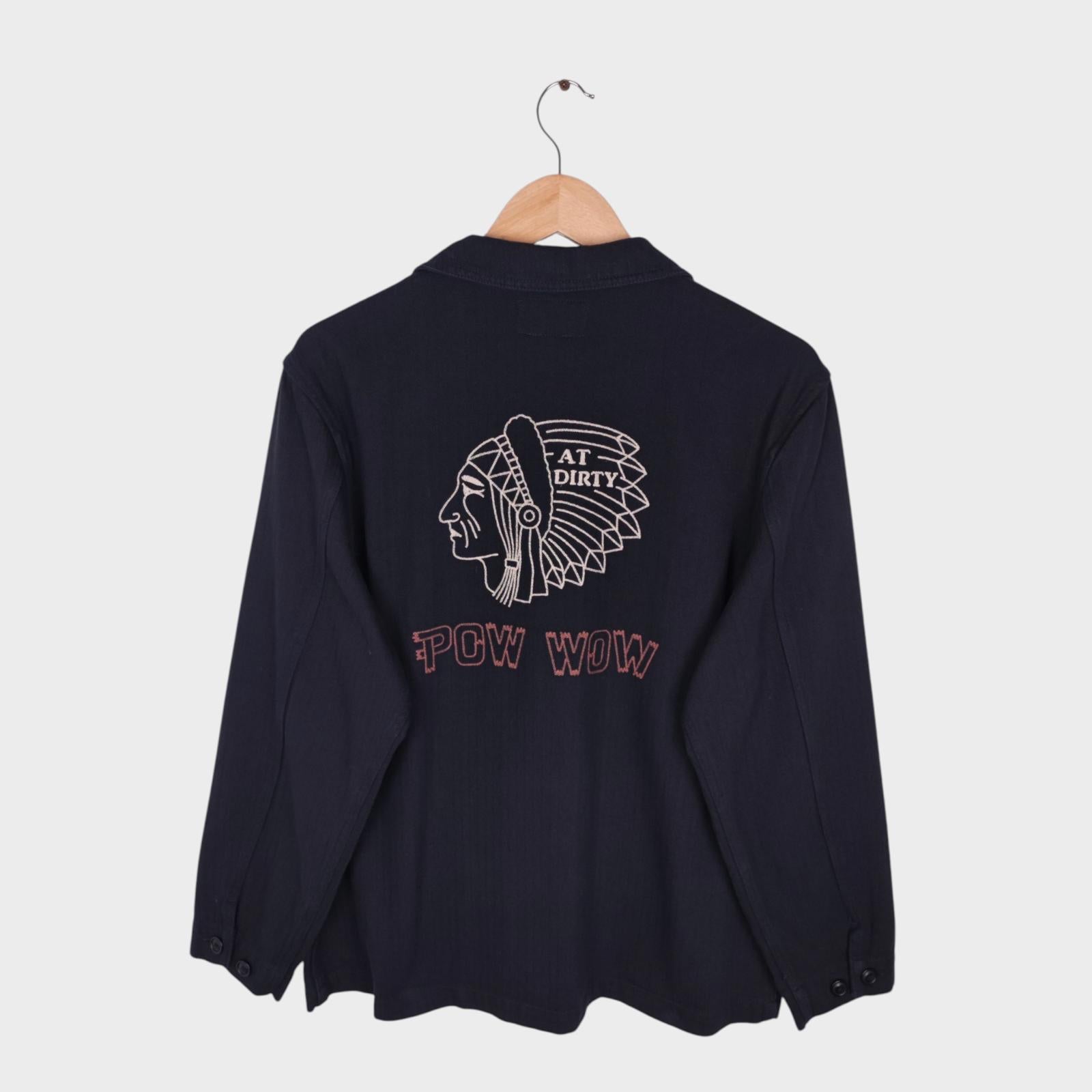 AT-DIRTY Men's Black 'Pow Wow' Chainstitch Embroidered Native American Chore Jacket