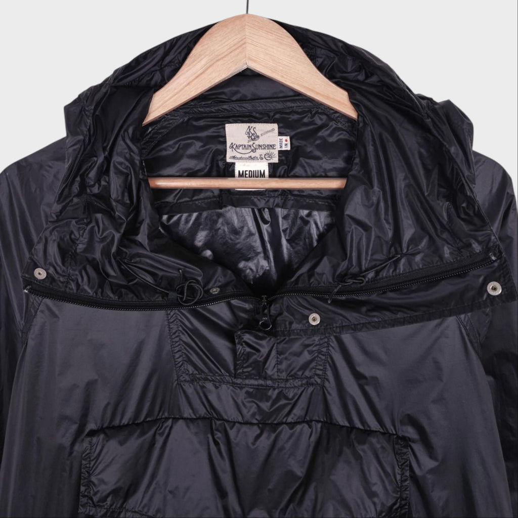 KAPTAIN SUNSHINE Men's Made in Japan Black Nylon Packable Ski Anorak Parka Jacket