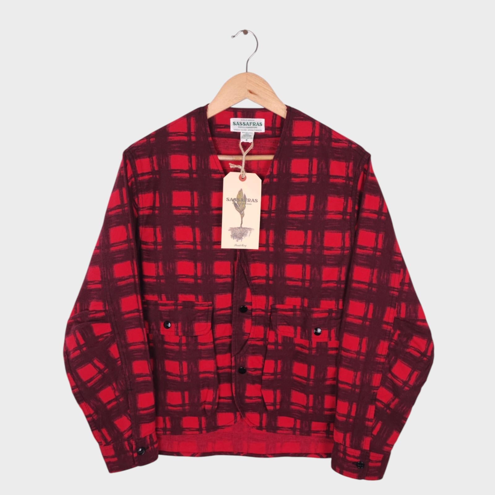 SASSAFRAS Men's Made in Japan Red Check Gardenia Hunter Flannel Jacket
