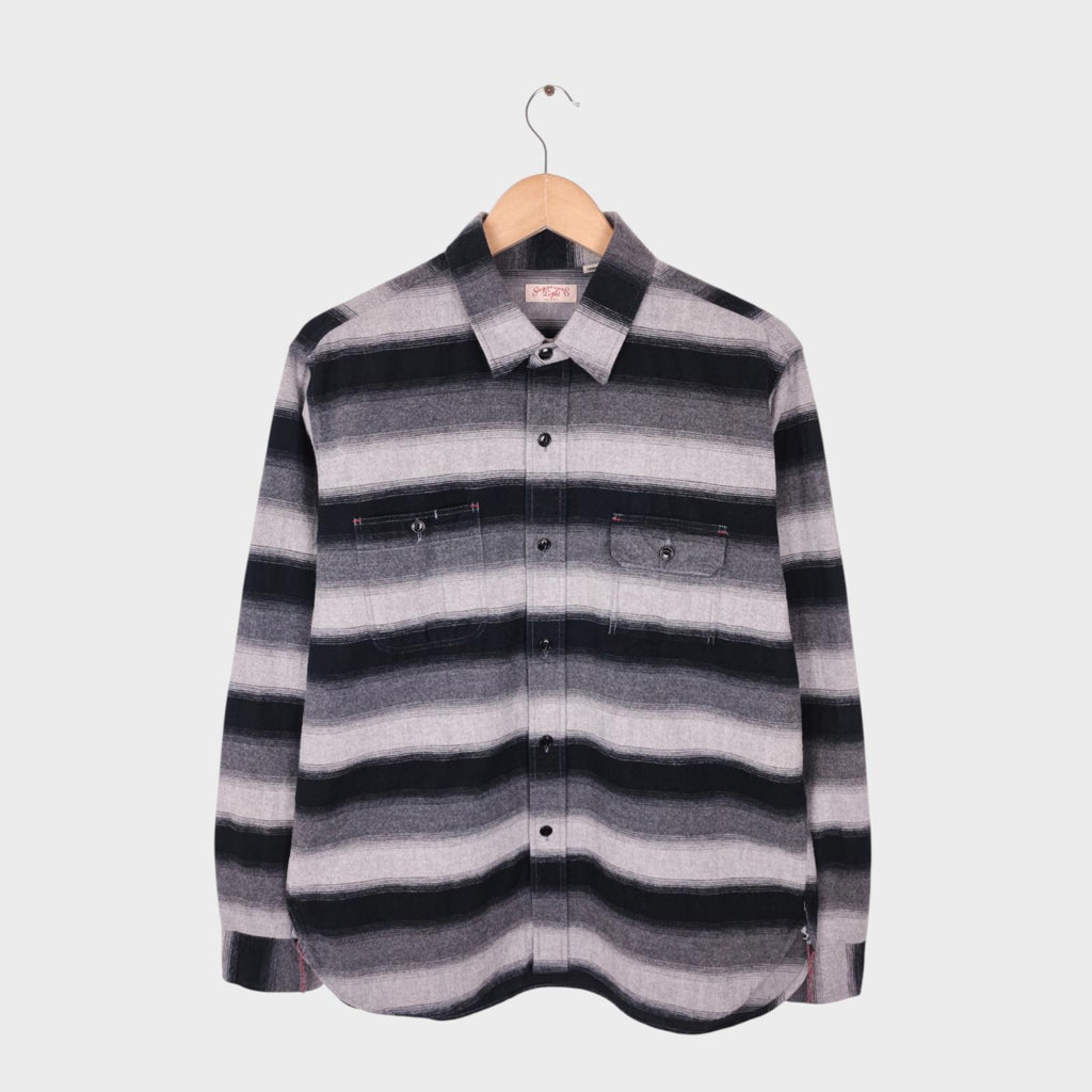 SUGAR CANE Men's Made in Japan Black/Grey Striped Flannel Shirt - Size L