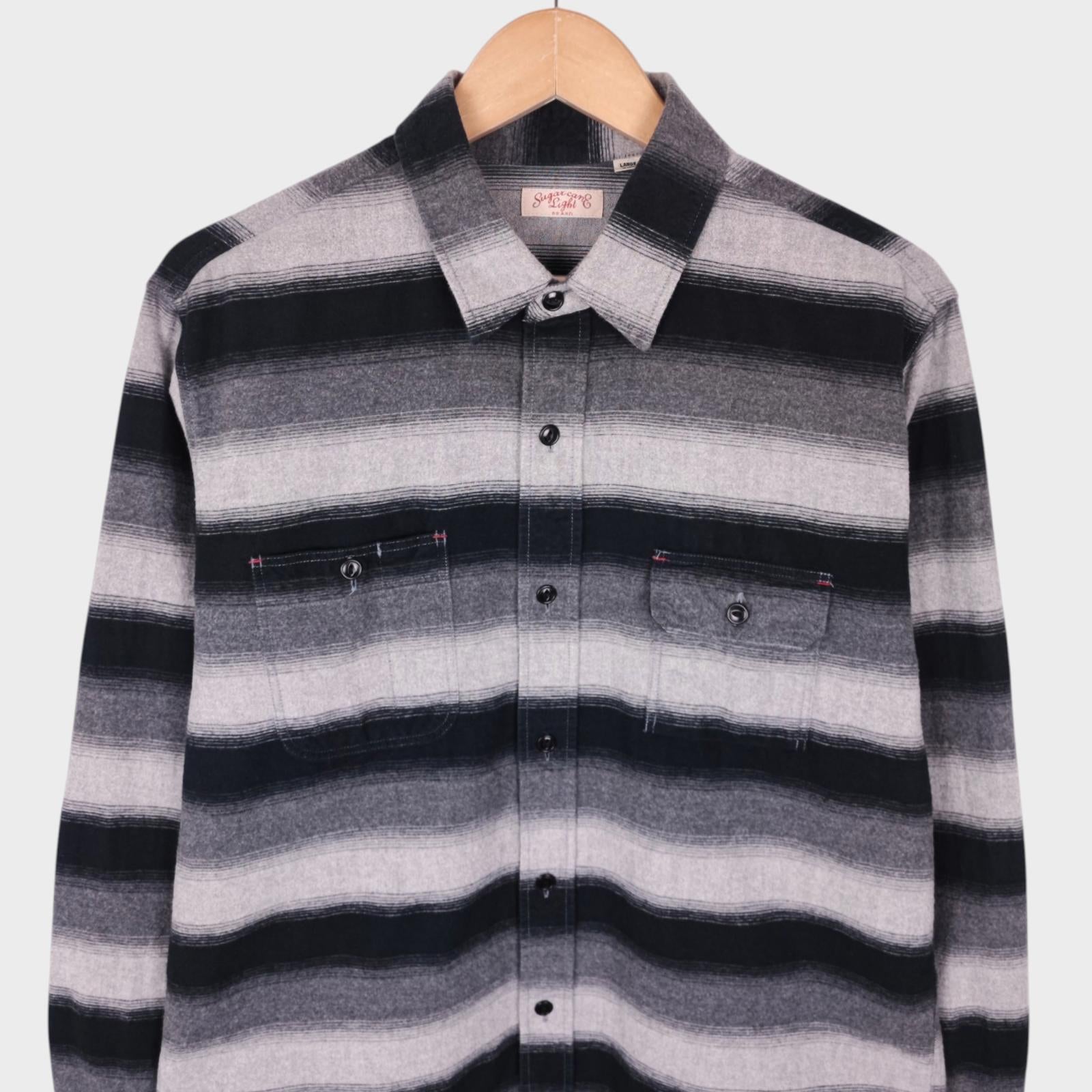SUGAR CANE Men's Made in Japan Black/Grey Striped Flannel Shirt - Size L