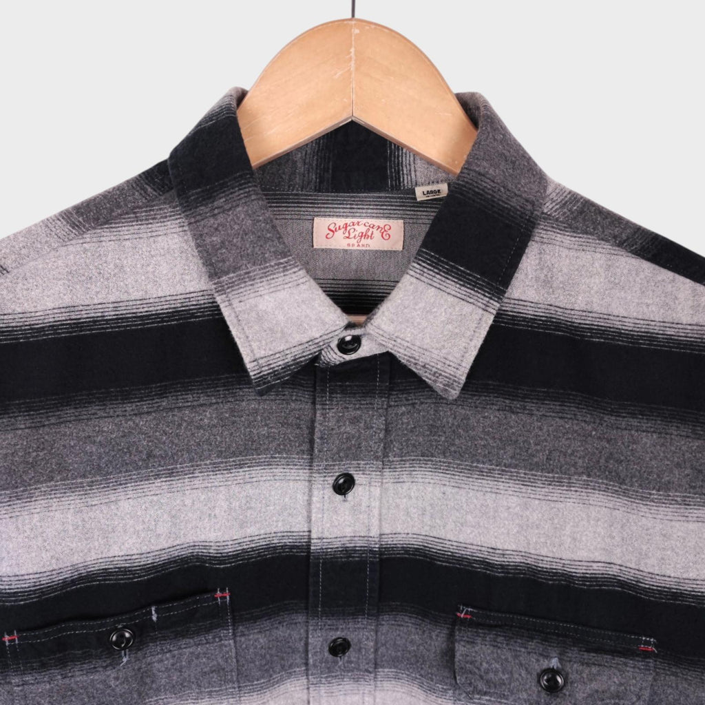 SUGAR CANE Men's Made in Japan Black/Grey Striped Flannel Shirt - Size L