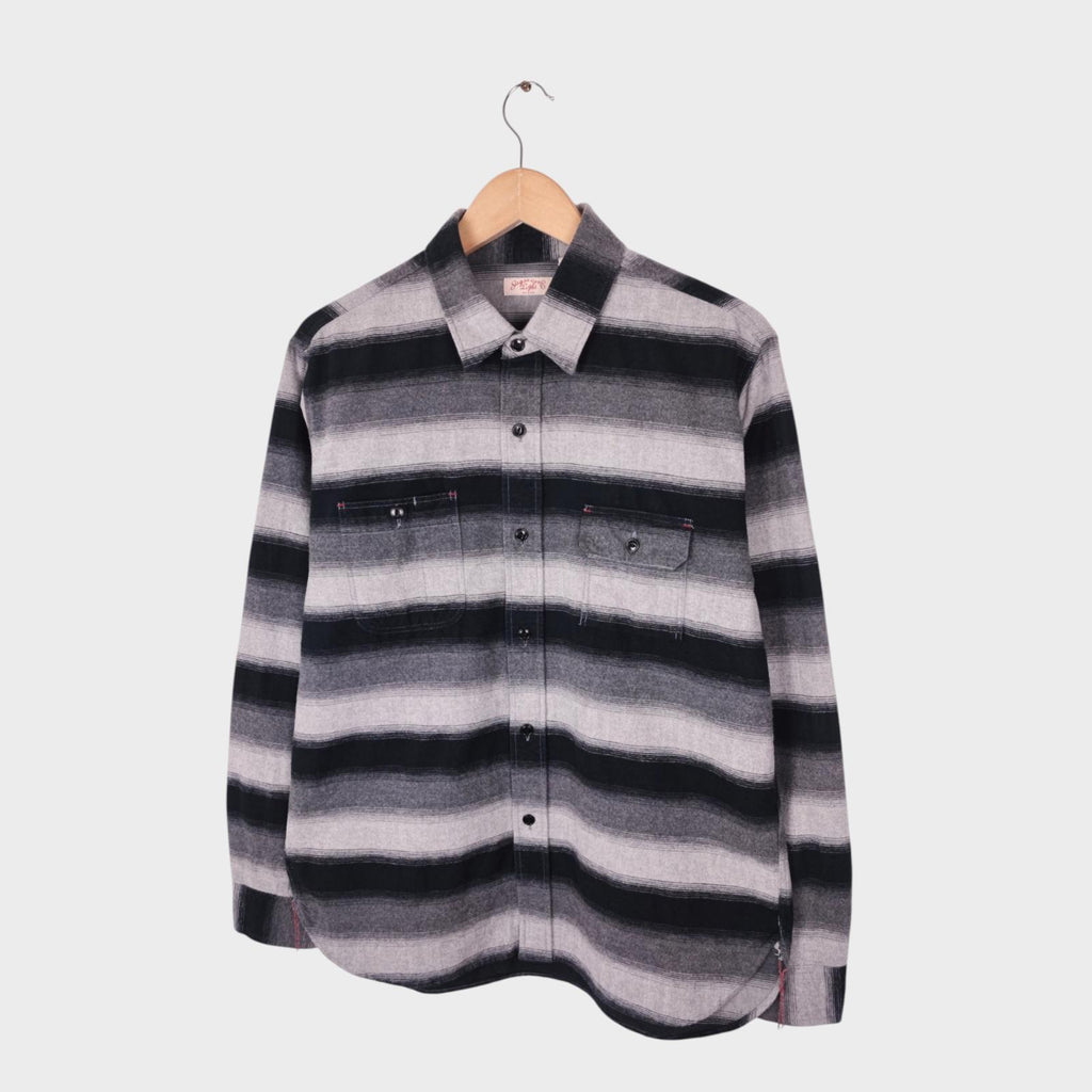 SUGAR CANE Men's Made in Japan Black/Grey Striped Flannel Shirt - Size L