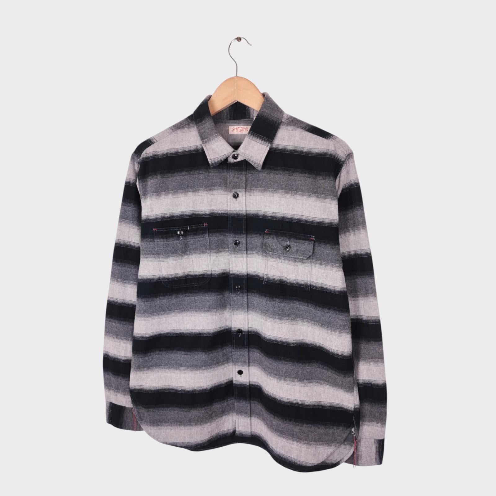 SUGAR CANE Men's Made in Japan Black/Grey Striped Flannel Shirt - Size L
